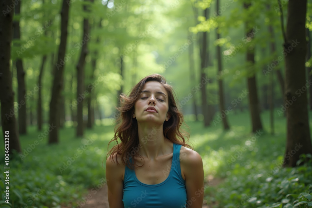 person standing looking up and enjoy the nature sense at the jungle, generative AI person standing looking up and enjoy the nature sense at the jungle, generative AI