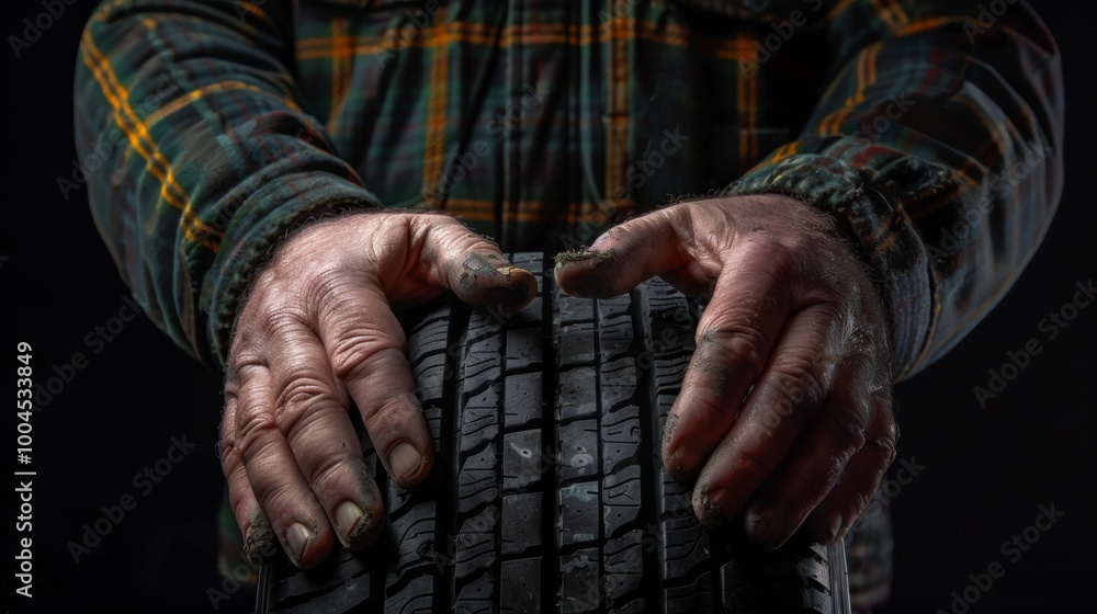closeup of hands holding a tire closeup of hands holding a tire