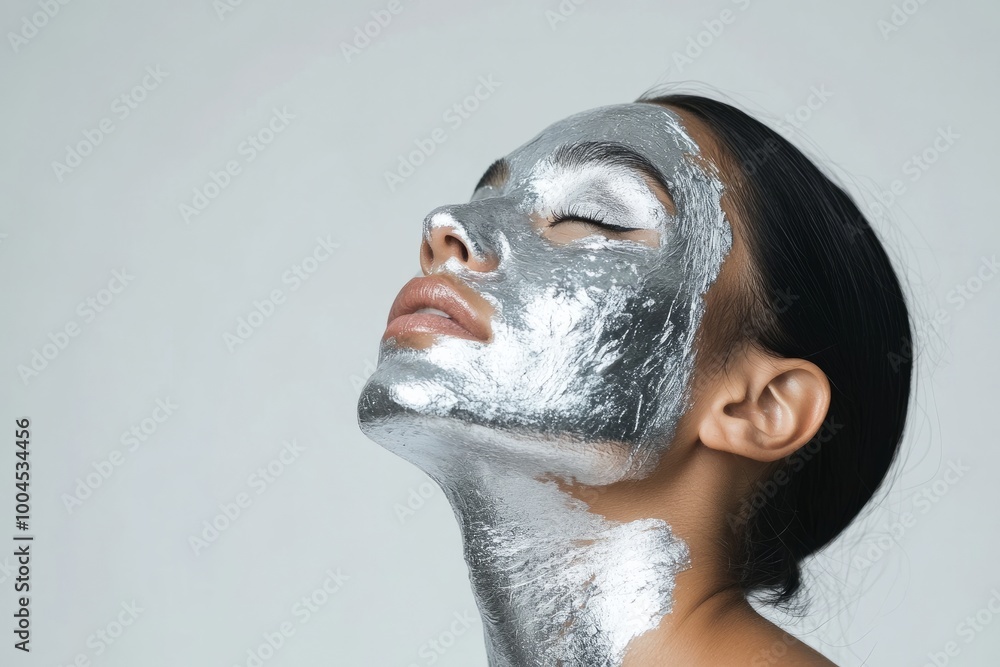 Woman with Silver Facial Mask in Relaxed Pose