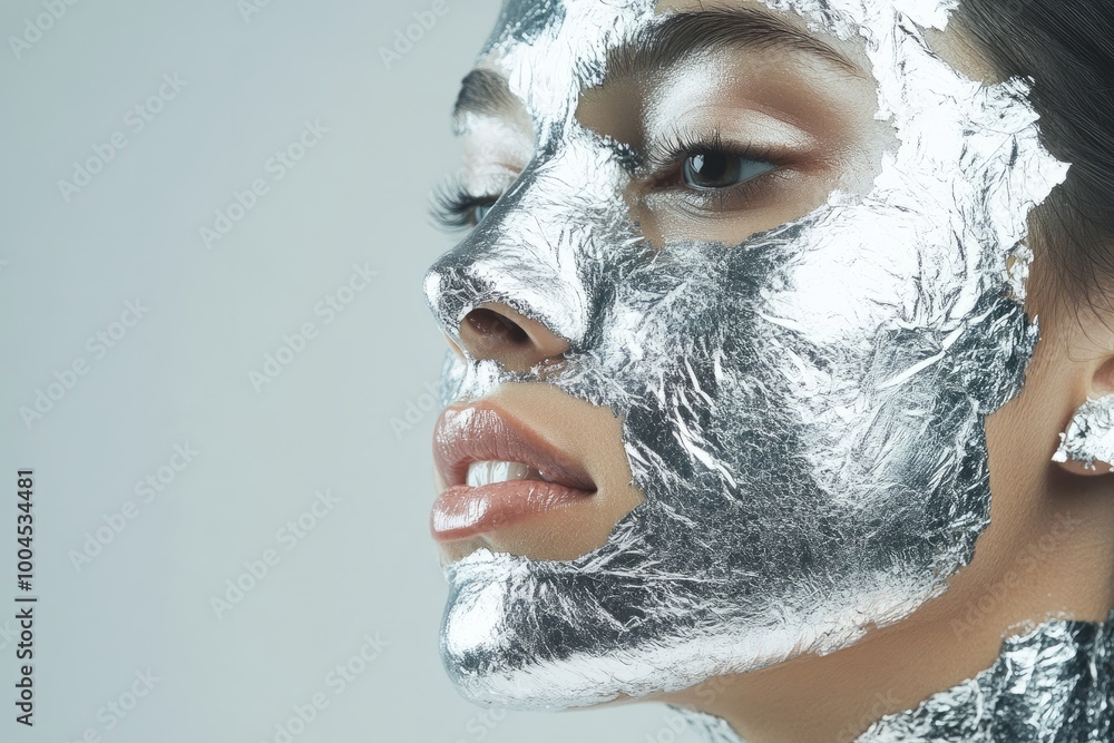 Woman with Silver Foil Facial Mask