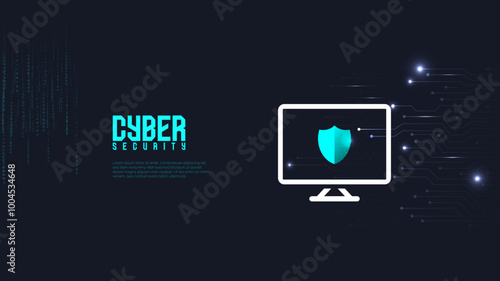 Cyber Security concept, desktop protected with shield, Antivirus and protection of personal data. Safety internet and data secure. Vector illustration