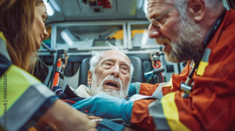A man is being helped by two people, one of whom is wearing a red jacket A man is being helped by two people, one of whom is wearing a red jacket