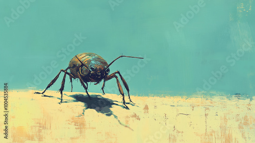 A mite walking across a smooth surface, exploring with its front legs, animal illustration photo