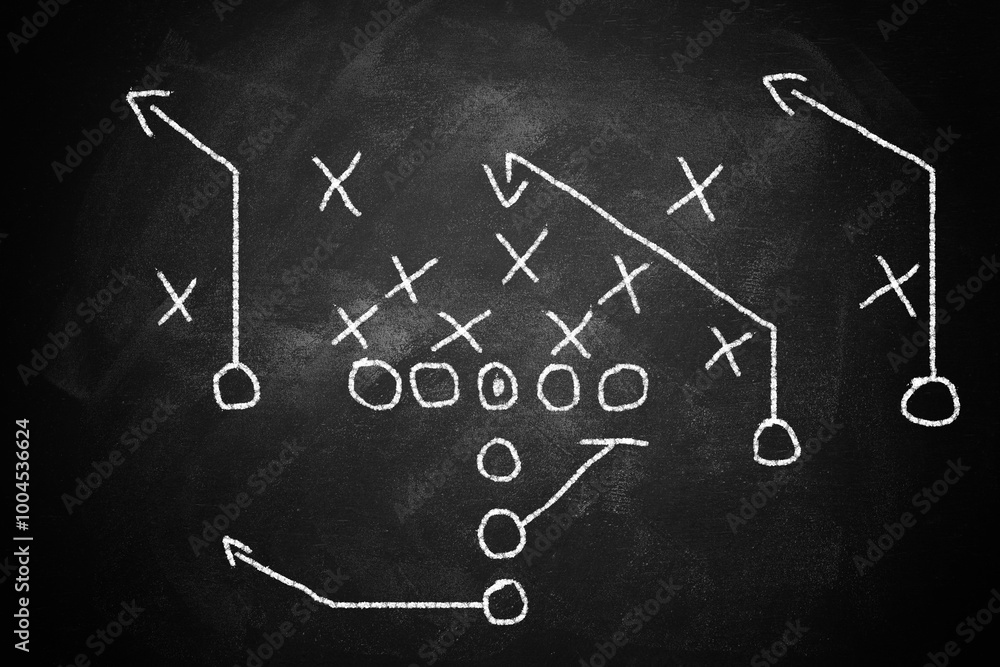 Scheme of football game on chalkboard background Scheme of football game on chalkboard background