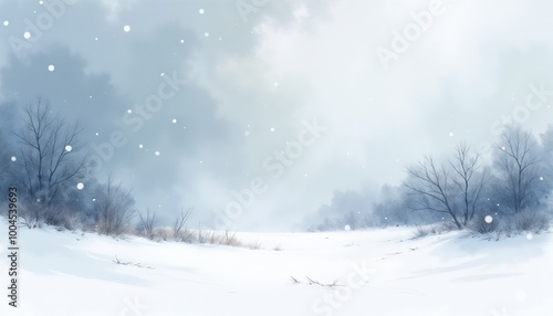 Wallpaper Mural Watercolor Design of Snowstorm Sweeping Across Frozen River with Swirling Snowflakes, Soft Cold Palette Torontodigital.ca
