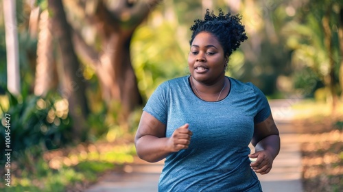 A woman is running on a path in a park