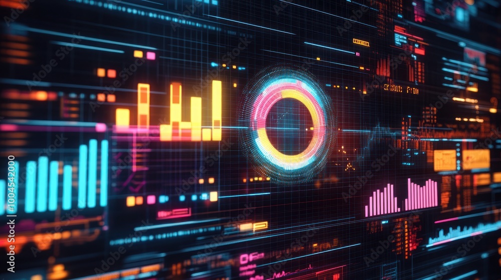 Digital Interface with Glowing Graphs Digital Interface with Glowing Graphs