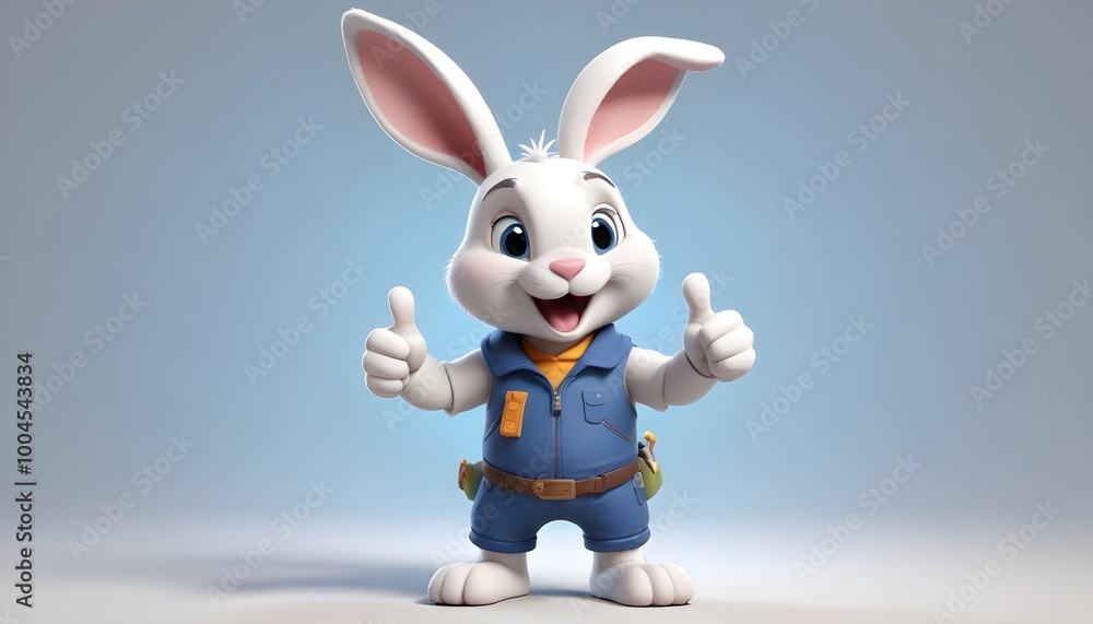A cartoon rabbit with large ears wearing giving a thumbs up gesture A cartoon rabbit with large ears wearing giving a thumbs up gesture