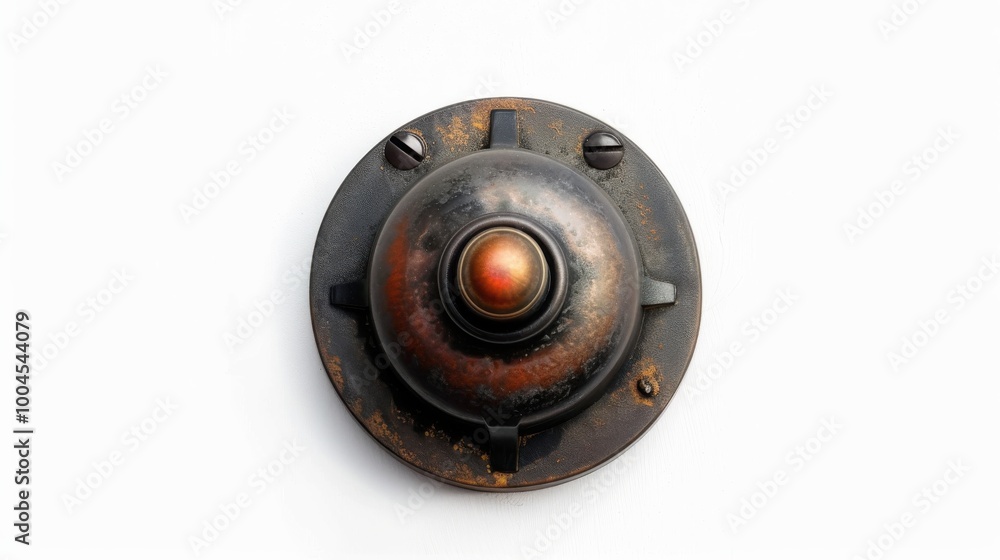A rusted metal button with a round center A rusted metal button with a round center