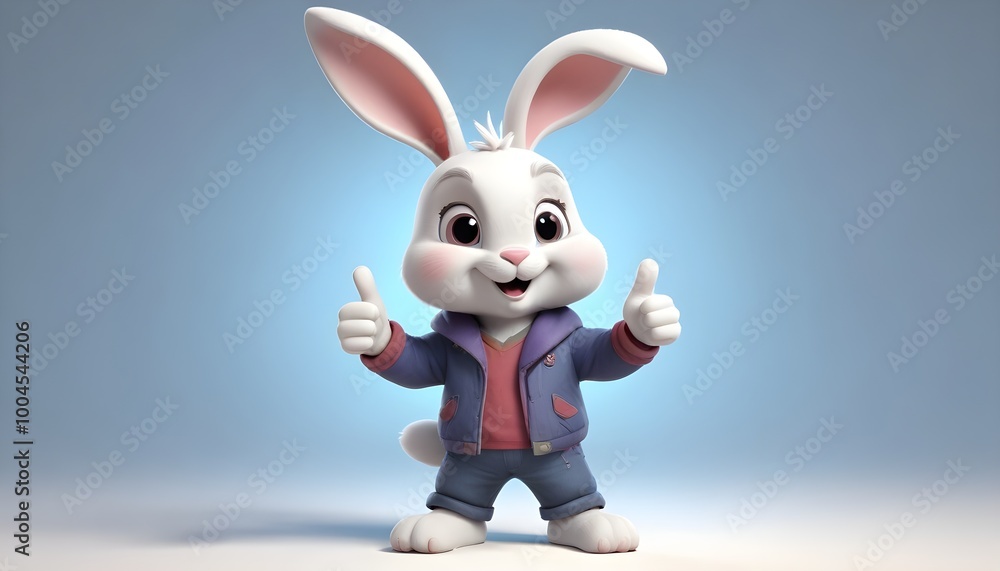 A cartoon rabbit with large ears wearing giving a thumbs up gesture A cartoon rabbit with large ears wearing giving a thumbs up gesture