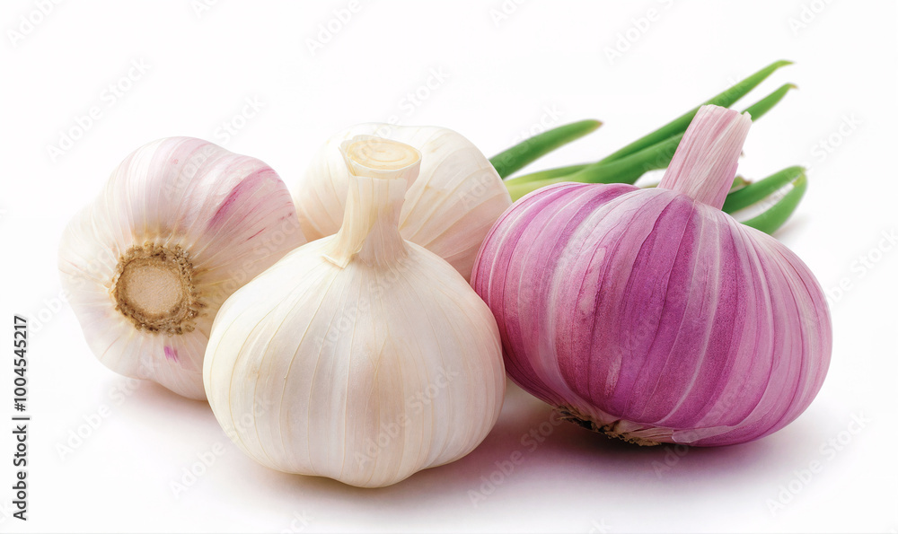 Obraz premium close up photo of young garlic on a white background