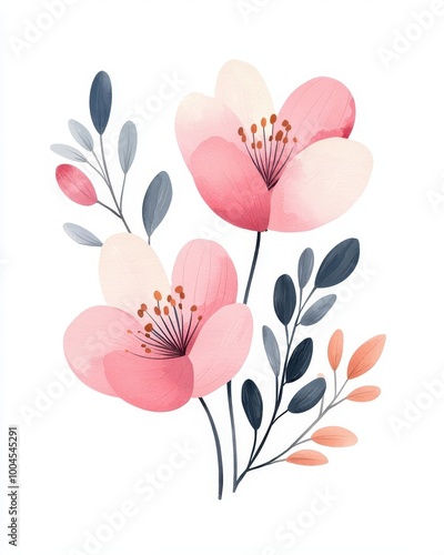 Bright and vibrant watercolor flowers with delicate petals and green leaves, perfect for home decor and spring-themed designs.