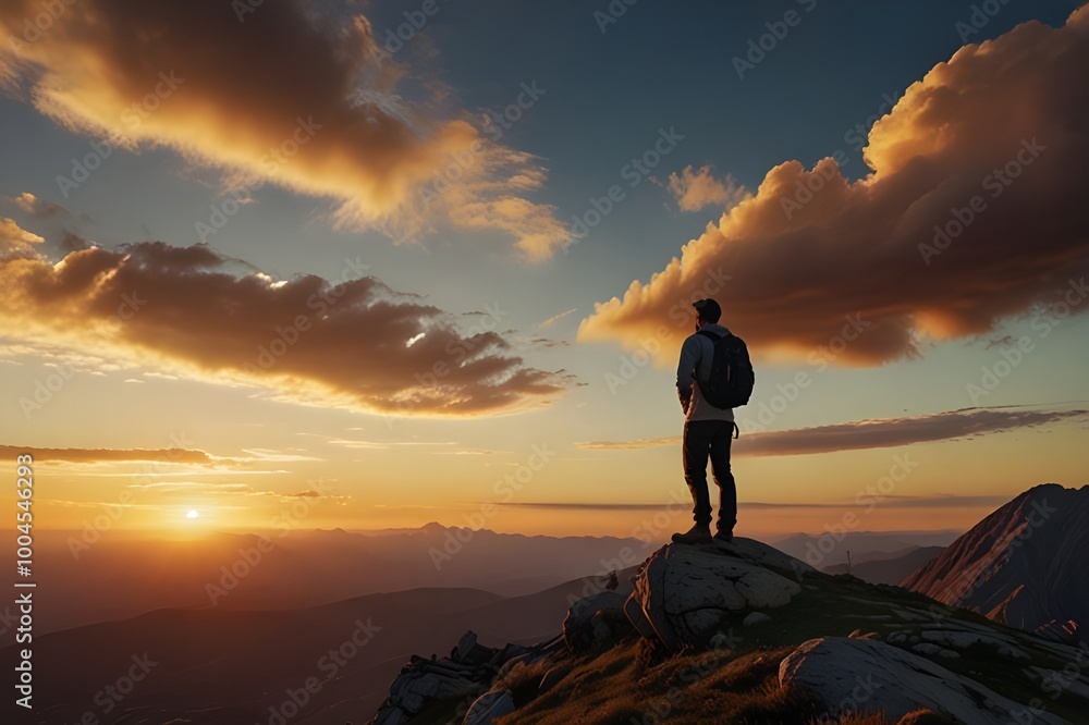 silhouette of a person standing on a mountain silhouette of a person standing on a mountain