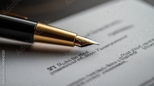 Wallpaper Mural Close-up of a fountain pen poised over an elegantly printed invitation card with intricate text in a soft-lit environment Torontodigital.ca
