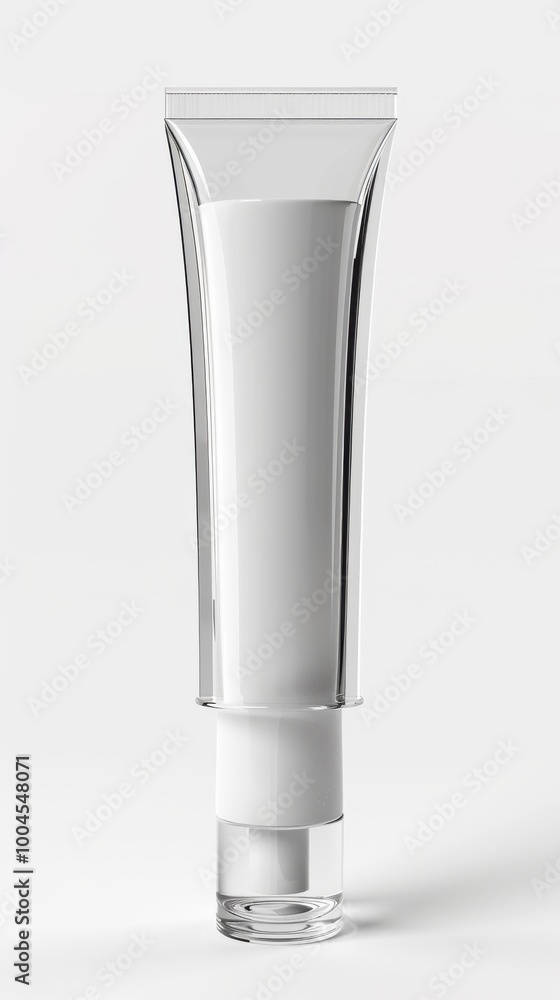 A tube of white cream is sitting on a white background A tube of white cream is sitting on a white background