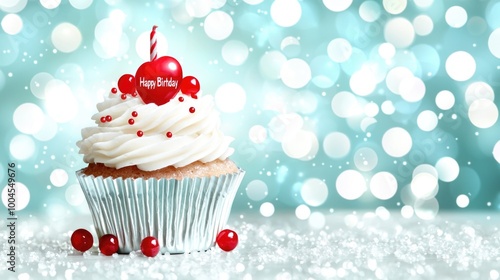 Festive birthday cupcake with cheerful decorations photo