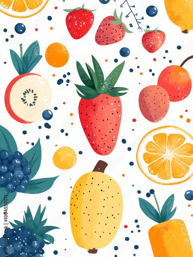 Flat vector illustration of healthy food and fruits in pastel colors on a white background Flat vector illustration of healthy food and fruits in pastel colors on a white background