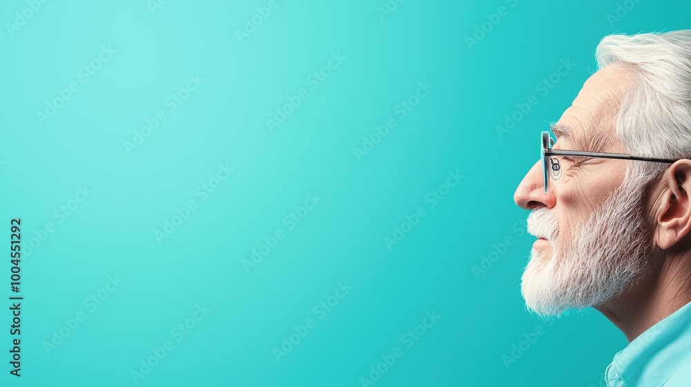 Fototapeta premium Profile of Elderly Man with White Beard on Blue Background