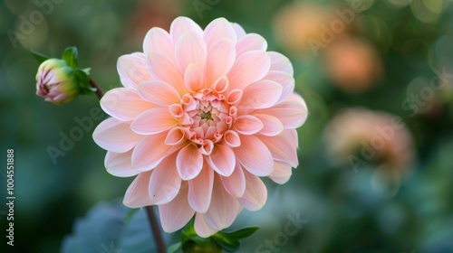 Creamy pink dahlia named Sweet Suzanne in my garden, season late summer, autumn, close-up, horizontal photo., photo