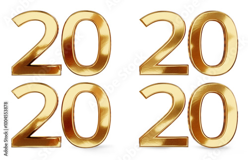 20 golden 3d render symbol, flat without shadow and shadow on the ground, standing, 