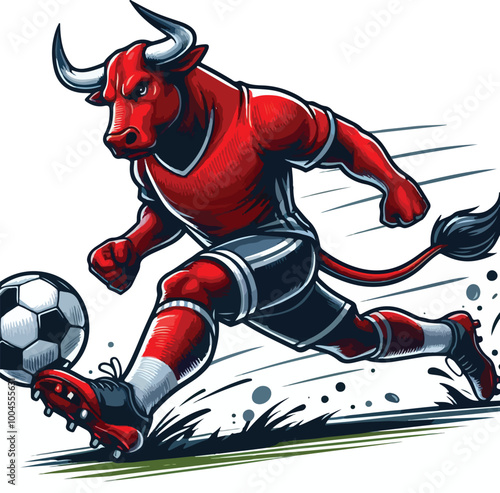 a bull playing soocer vector photo