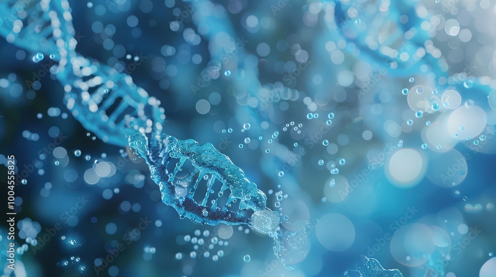 Blue dna strand rotating on blue bokeh background representing genetics research and biomedical science Blue dna strand rotating on blue bokeh background representing genetics research and biomedical science
