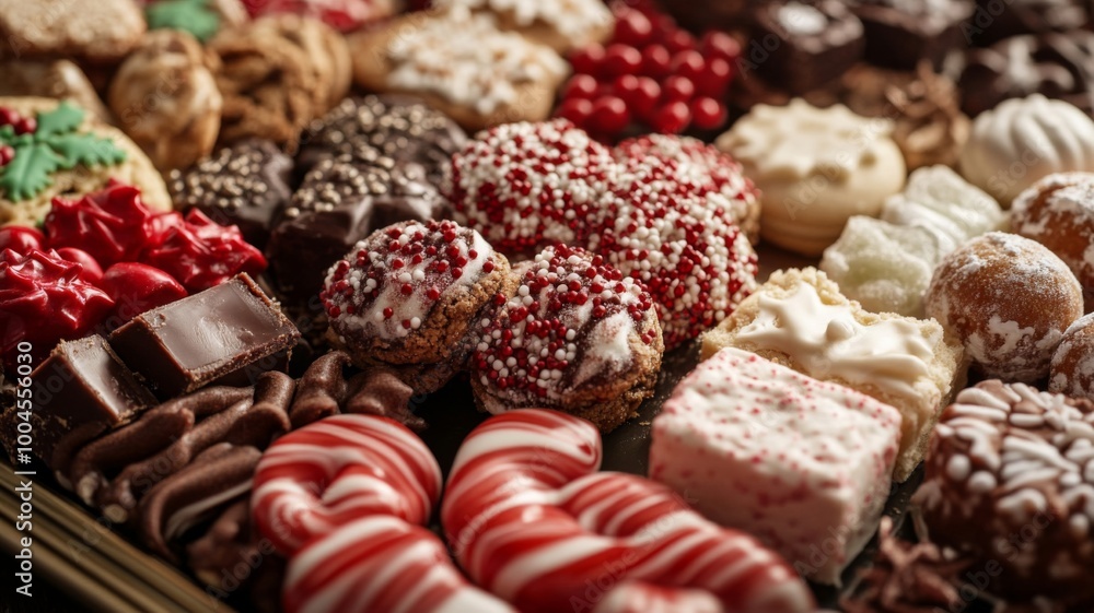 A Festive Spread of Christmas Cookies, Candy, and Chocolates A Festive Spread of Christmas Cookies, Candy, and Chocolates