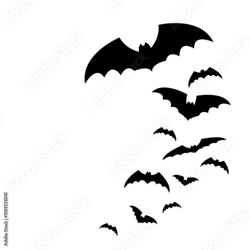 Flying Bat illustration vector for Hallowenn decoration, Black Isolate Silhouette Bat for Vampire, Mystery, Horror Graphic elements on white background, vector stock (Editable)
