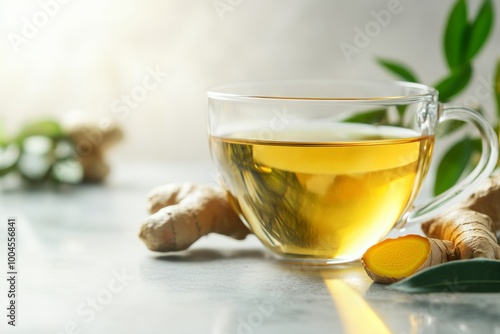 Golden Ginger Tea with a Slice of Turmeric