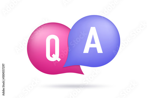 Question and answer, Chat speech bubble 3d icons. FAQ, information, q and a letter. Cartoon minimal style. Vector illustration