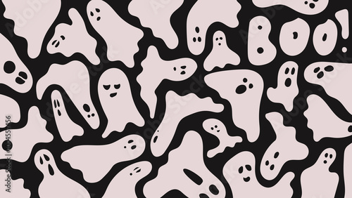 Halloween ghosts seamless pattern line art backdrop illustration design minimal print decor wrapping