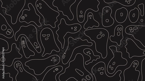 Halloween ghosts seamless pattern line art backdrop illustration design minimal print decor wrapping