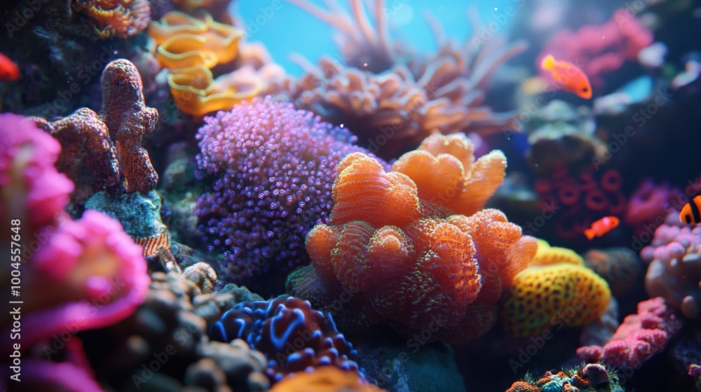 Obraz premium Vibrant coral reef teeming with marine life.