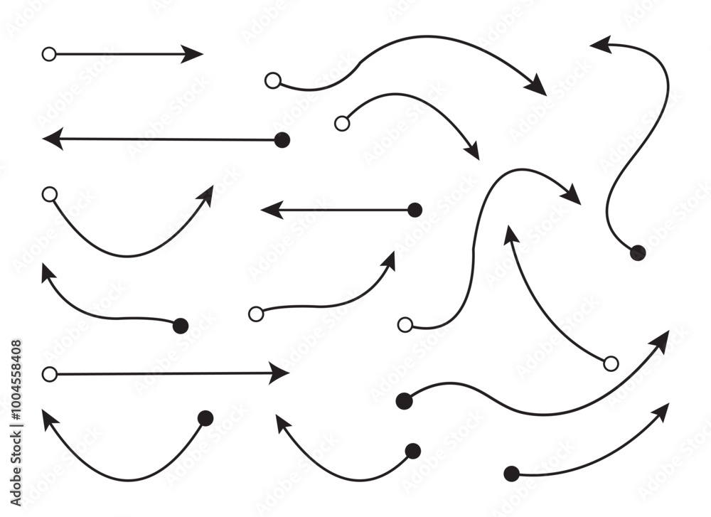 Set of black hand drawn arrow element vector. lines, Thin arrows set for business plan, Collection of doodle arrows, symbol, pointing mark, shapes on white background. Set of black hand drawn arrow element vector. lines, Thin arrows set for business plan, Collection of doodle arrows, symbol, pointing mark, shapes on white background.