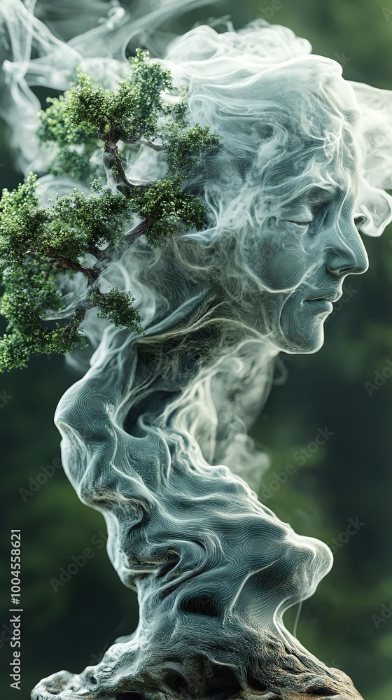 Abstract Smoke Sculpture with Tree: A Surreal Nature Image Abstract Smoke Sculpture with Tree: A Surreal Nature Image