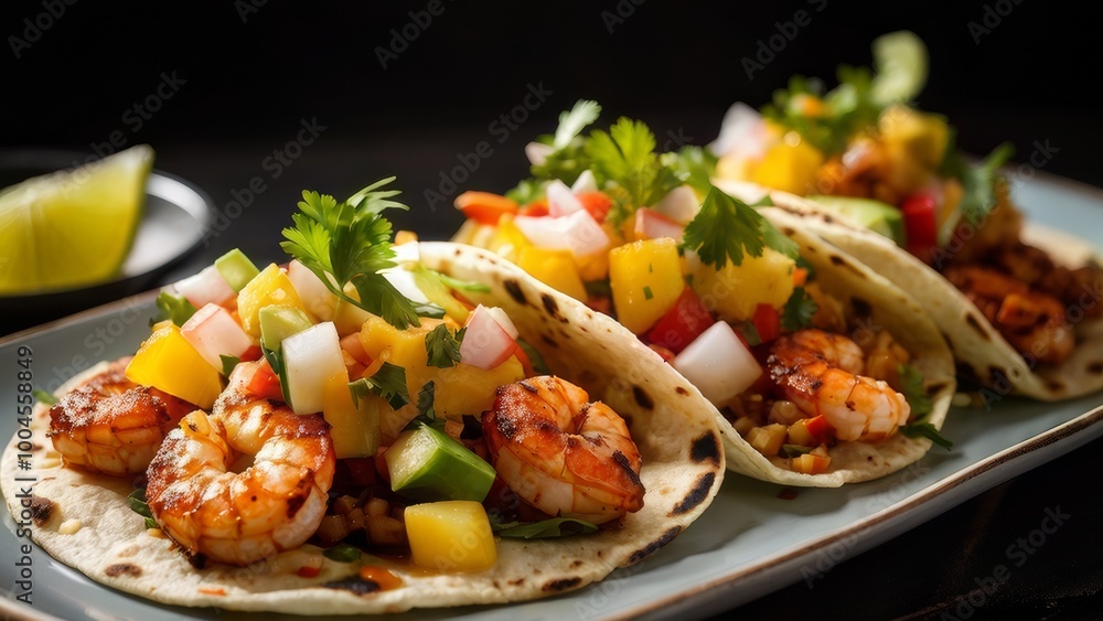 Dried shrimp tacos with pineapple salsa. Dried shrimp tacos with pineapple salsa.