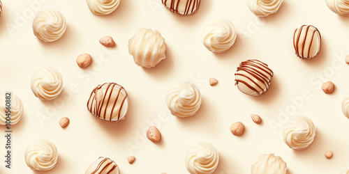 Cream-filled candies scattered across a plain background, some close together, sweet illustration