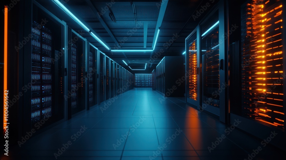 Fototapeta premium Neon Lit Server Room