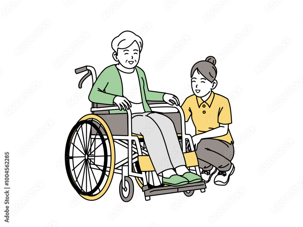 高齢者と介護士のイラスト