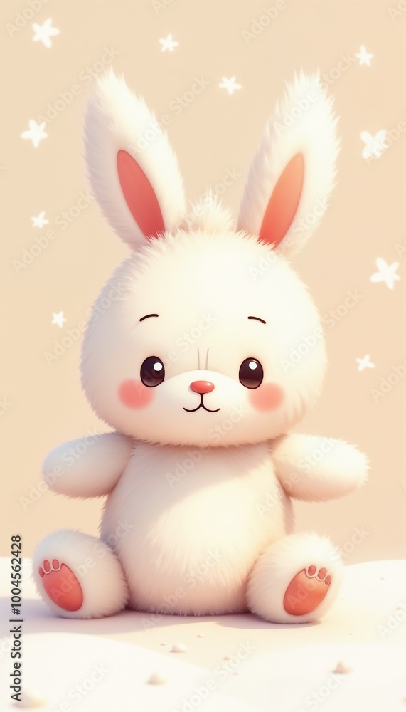 Cute bunny, sitting joyfully against a light background with copy space Cute bunny, sitting joyfully against a light background with copy space
