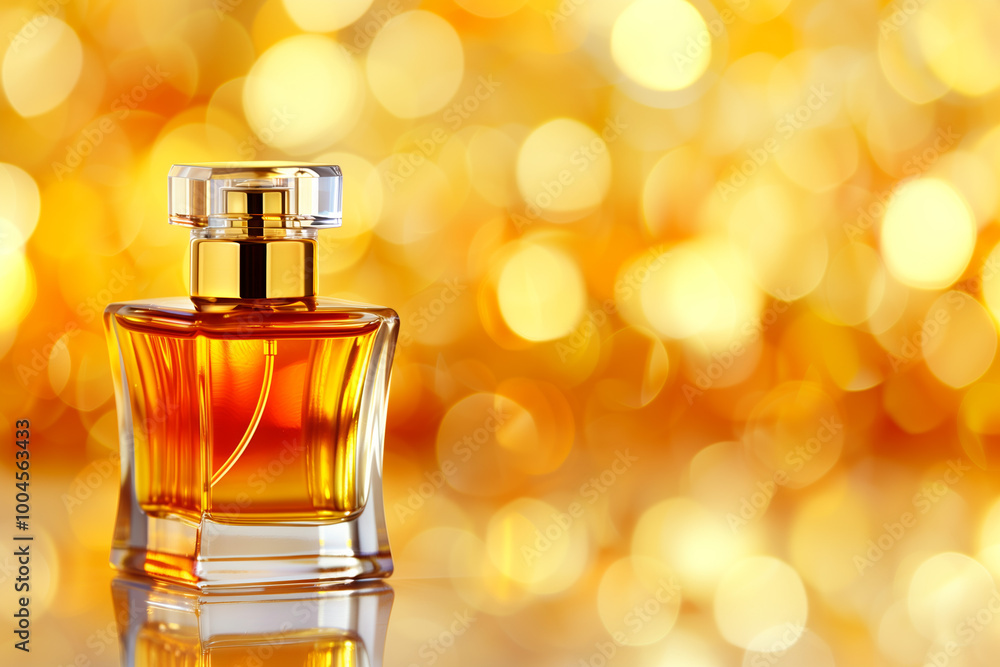 Perfume bottle with golden background. Perfume bottle with golden background.