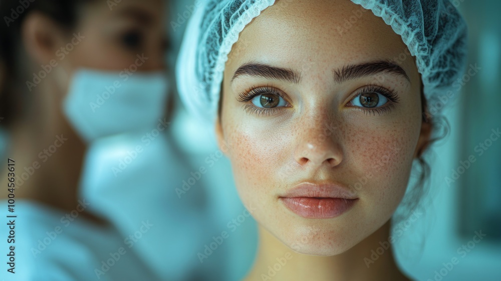 Close-Up Portrait of a Young Woman in a Medical Setting Close-Up Portrait of a Young Woman in a Medical Setting