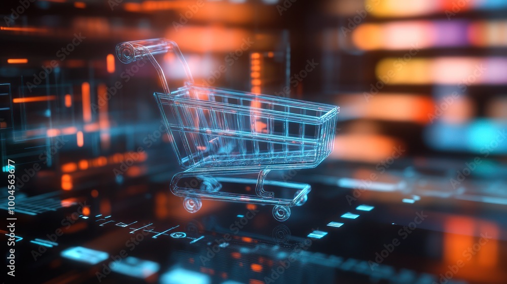 Digital Shopping Cart on a Futuristic Background Digital Shopping Cart on a Futuristic Background
