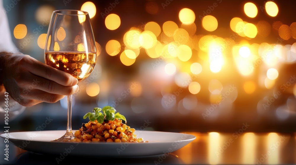 Elegant Dinner Setting with Glass of Wine and Dish Elegant Dinner Setting with Glass of Wine and Dish