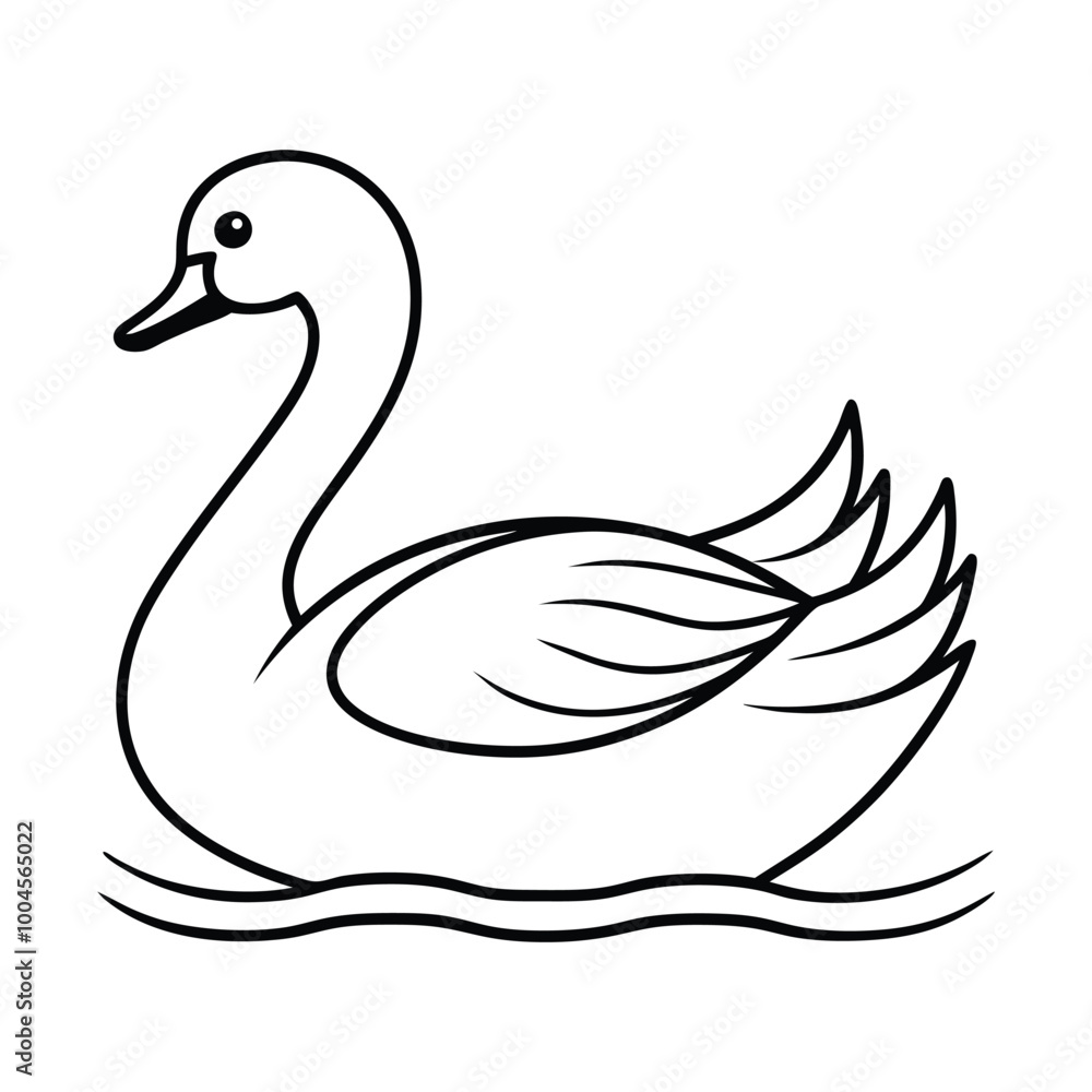 Elegant Swan on Water Minimal Outline Vector Icon. Elegant Swan on Water Minimal Outline Vector Icon.