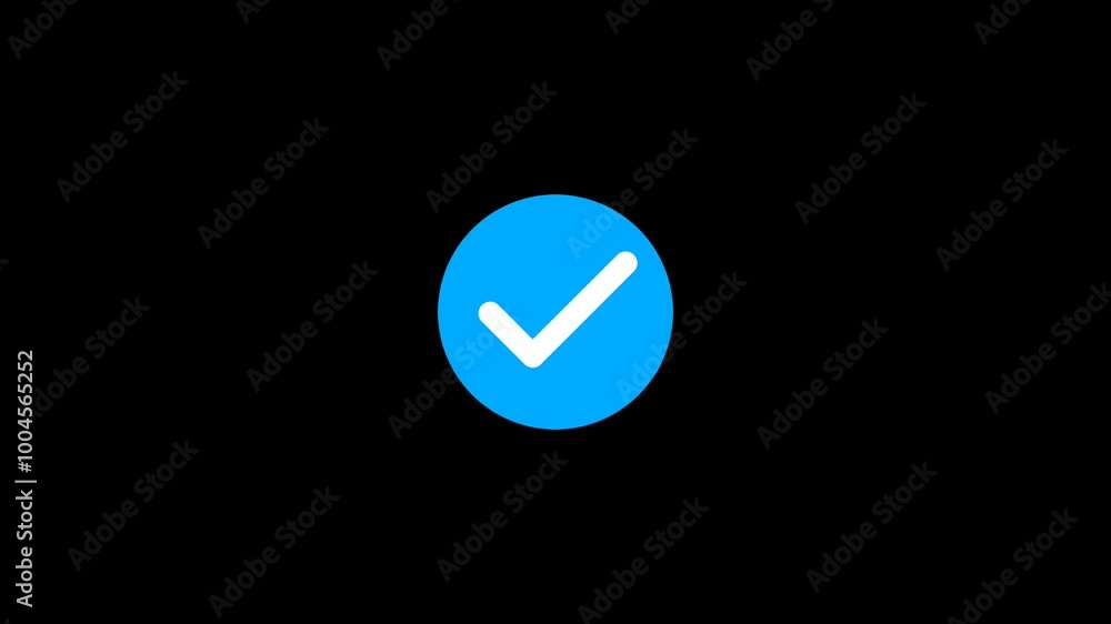 Animation of a white checkmark icon in a blue circle on a black background. Animation of a white checkmark icon in a blue circle on a black background.