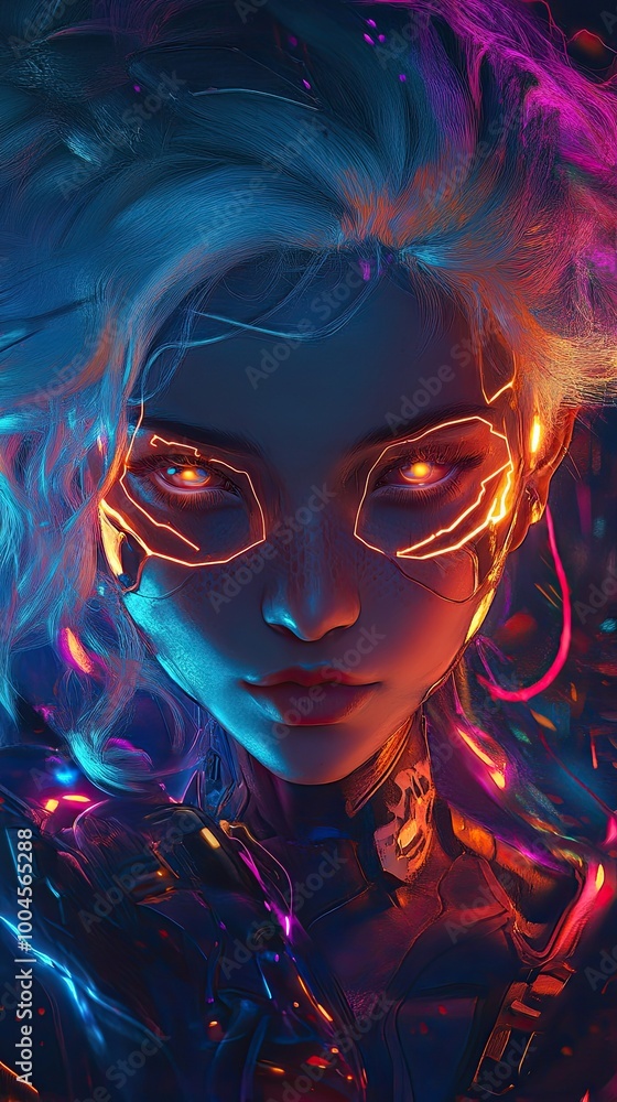 A woman with a face that is glowing in the dark A woman with a face that is glowing in the dark
