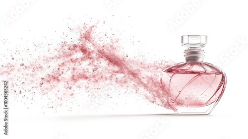 Elegant pink perfume bottle with fragrance mist, representing luxury and femininity, perfect for beauty, fashion, and lifestyle themes.