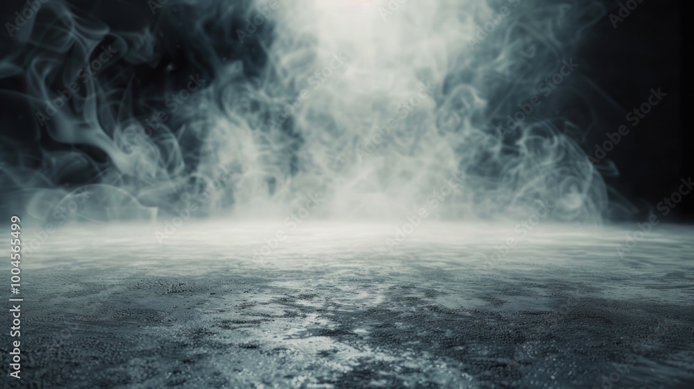 Fototapeta premium Smoke On Cement Floor With Defocused Fog In Halloween Abstract Background, 
