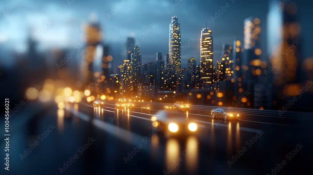 Fototapeta premium Cityscape at Night with Traffic and Blurred Lights